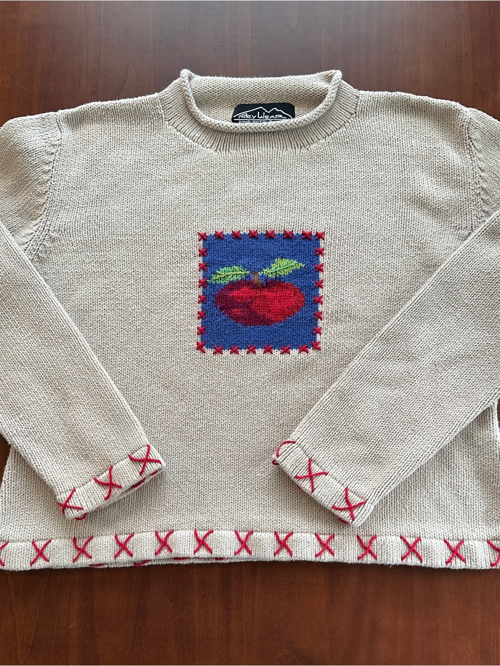 VTG Rey Wear Handknit Apple Grandma Sweater 100% Cotton